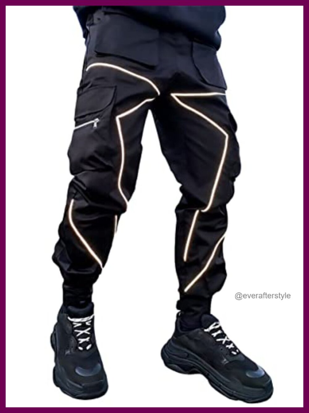 Men's Cargo Jogger Pants Reflective Tactical Harem Streetwear Track Pants